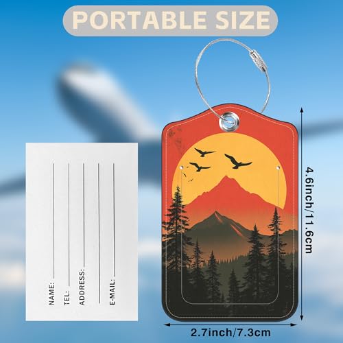 2 Pcs Mountain at Sunset Luggage Tags for Suitcases PU Leather Baggage Tags Name ID Label with Privacy Cover and Stainless Steel Loop for Men Women Travel Bag Suitcase (Mountain at Sunset)