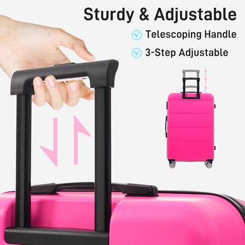 Luggage Set 6 Piece Carry on Hardcase Suitcase with Travel Bags (3-piece Set(20/24/28) / Pink-1+16IN&Bags)