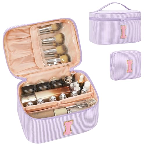 Personalized Initial Makeup Bag for Women Teen Girls (Purple)