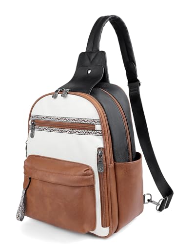 Large Sling Bag for Women (Black-beige-brown Retro Style)