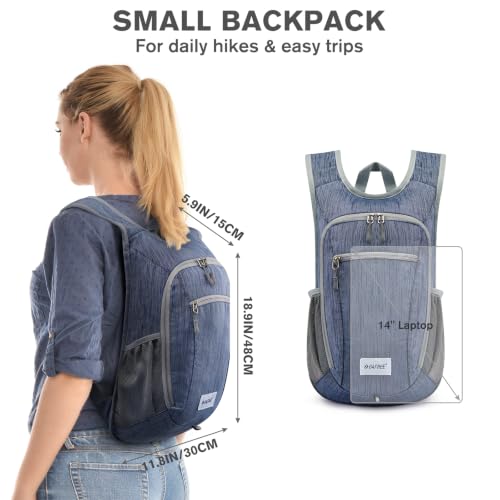 10 15L Small Rucksack Foldable Backpack Lightweight Packable Daypack Travel Outdoor Hiking Shoulder Bag (Dark Blue / 20L)