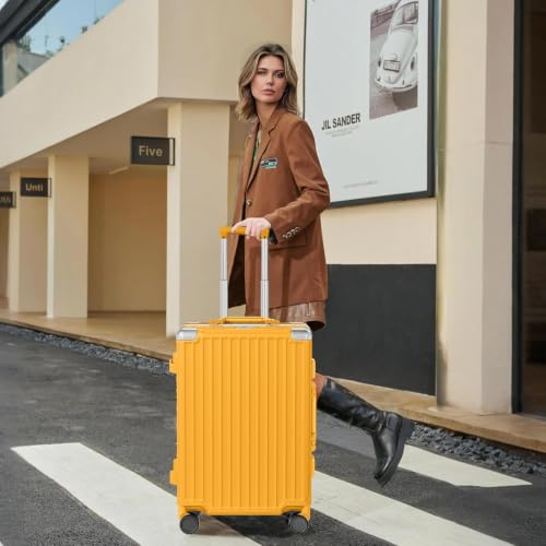 Carry On Luggage PC+ABS Aluminum Frame Zipperless Luggage Hard Shell Suitcase with TSA Lock Double Spinner Wheels 20 Inch Orange (Orange / 20-inch(upgraded Tsa Lock))