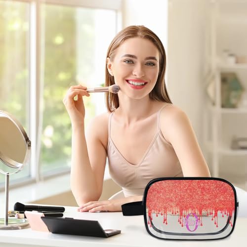 Custom Travel Clear Cosmetic Bag with Name (Red B)