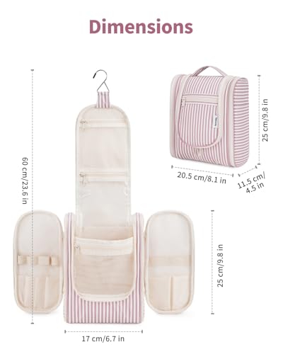 Hanging Travel Toiletry Bag for Women (CA-Dusty Rose Stripe / Medium)