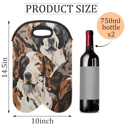 Dogs Animal 2 Bottle Wine Carrier Tote Bag Insulated Wine Bottles Neoprene Bag with Secure Carry Handle Portable Wine Cooler Bag for Travel Picnic Beach (Dogs Animal)