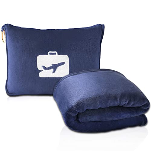 Travel Blanket and Pillow (Navy Blue)