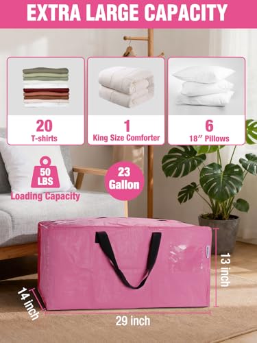 1 Pack Extra Large Moving Bags with Backpack Straps & Handles (Pink / 1 Pack)