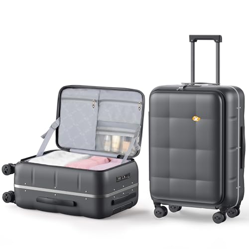 24 Inch Checked Luggage Hardside Suitcase Top Opening (24 Inch / Charcoal Grey)
