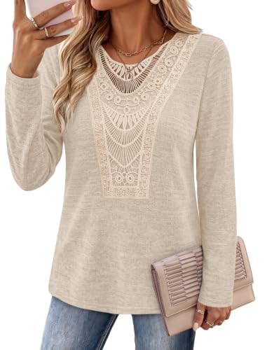 Long Sleeve Tops for Women Work Blouses Fall Outfits Linen Shirts Apricot M (Medium / Apricot)
