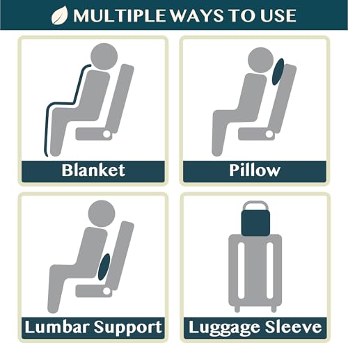 Travel Blanket Airplane Compact Pillow with Bag for Flights (Navy / 65 x 40 inches)