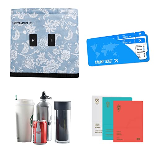 Luggage Travel Cup Holder Free Hand Drink Carrier (Hook & Loop: Blue Floral)