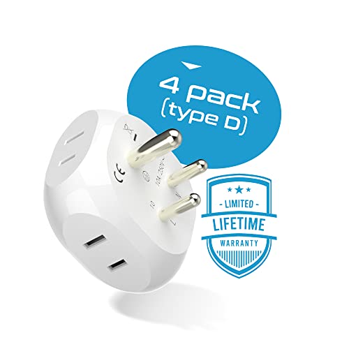 India Pakistan Travel Adapter (4 Pack / Type D - India / Pakistan)