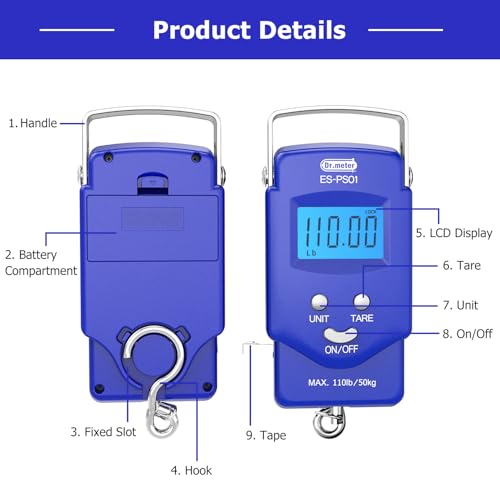 Fish Scale 110 lb Digital Luggage Scale with Tape (Blue)