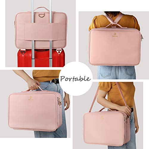Makeup Case Large Makeup Bag Professional Train Case 16.5 inches Travel Cosmetic Organizer Brush Holder Waterproof Makeup Artist Storage Box (Large / Pink)
