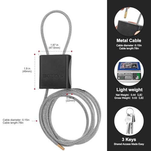 Cable Lock with 3 Keys (black-L 6.56ft(2m),D 1/6in(4mm))