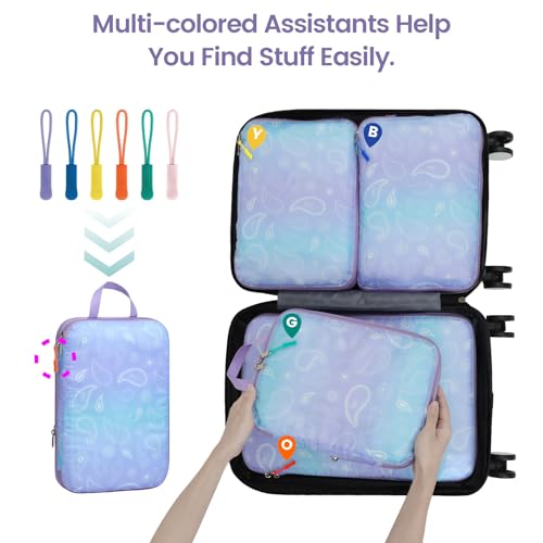 Compression Packing Cubes for Travel (03 Blue Purple Gradient / 5-Piece Set)