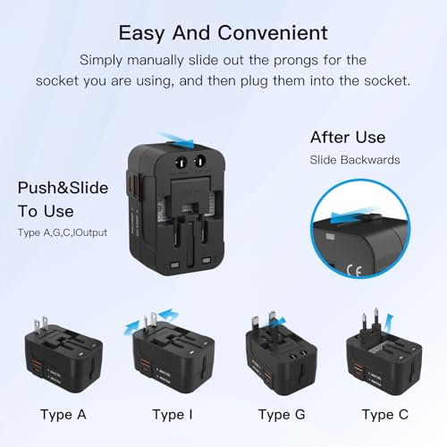 Universal Travel Adapter (1 USB A+1 USB C(PD20W)(Standard) / Black)
