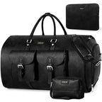 Garment Bag for Travel Convertible Carry on Travel Duffel Bag for Men Women (A3-Black-Faux Leather)