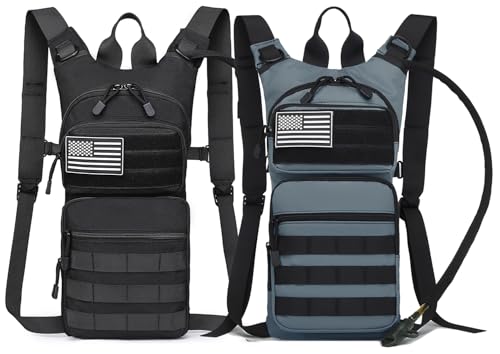 Insulated Water Hydration Pack Bag with 3L TPU Bladder Tactical Molle Hydration Backpack for Hiking Cycling Running (Black + Gray)