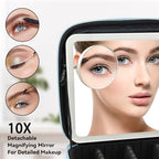 Travel Makeup Bag with LED Mirror and 10x magnifying glass with 3 Lighted Settings (Light Blue / With LED Mirror and 10x Magnifying Glass)