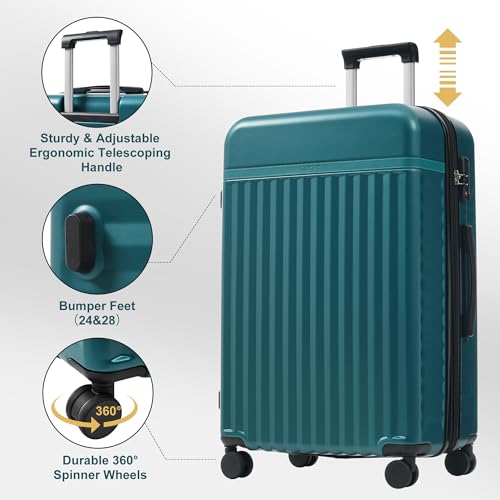 Luggage Sets Front Opening (2-piece Set / Dark Green+bag)