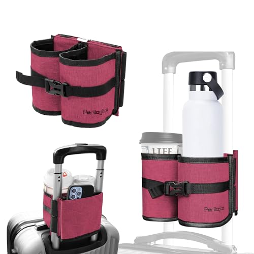 Luggage Travel Cup Holder Hands Free Drink Caddy for Suitcase Handle (Rustic Berry)