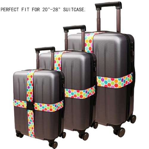 Luggage Straps for Suitcases Adjustable Travel Belt (Multicolored honeycomb)