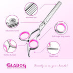 Professional 4 in 1 Dog Grooming Scissors Set with Safety Round Tips (Pink 4 in 1)