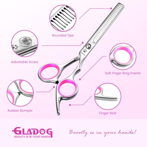 Professional 4 in 1 Dog Grooming Scissors Set with Safety Round Tips (Pink 4 in 1)