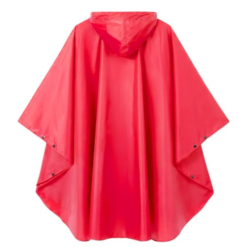 Rain Poncho Jacket Coat Hooded Zipper Style for Women (One Size / Red)