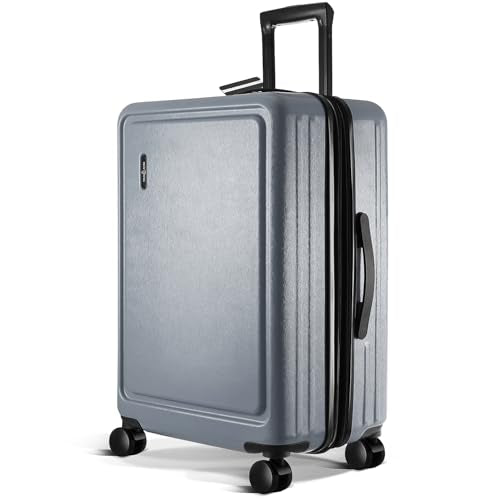24 Inch Checked Luggage with Spinner Wheels (Medium 24-Inch Checked / Grey)