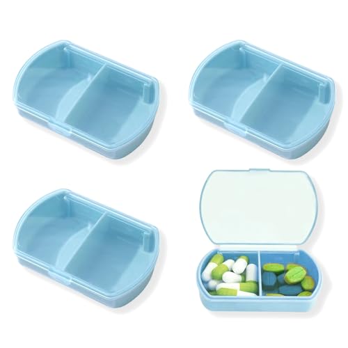 4PCS Small Pill Case Travel Pill Box Cute Pill Organizer for Purse Portable Daily Medicine Organizer 2 Compartment Pill Holder for Vitamins (Blue 4pcs)
