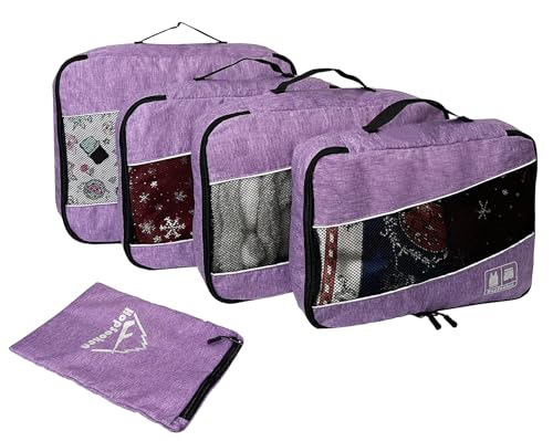 5 Set Packing Cubes for Travel Large Suitcase Luggage Organizer Bags Travel Accessories Vacation 4 Cubes 1 Laundry Pouch Bag (Snow Purple)