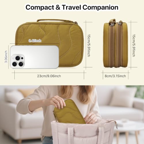 Tech Pouch Lightweight Electronics Organizer Travel Case (Wavy Pattern-Yellow / XL)