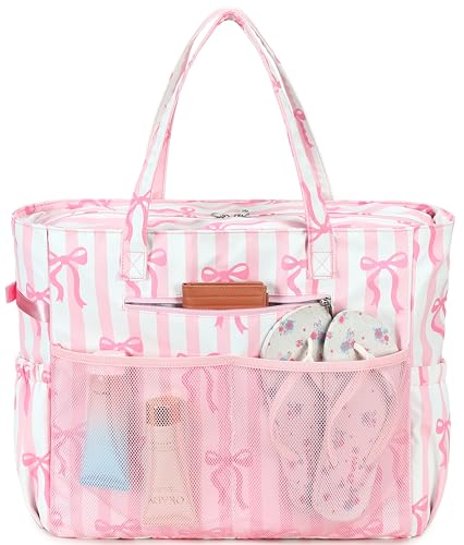 Large Beach Bag for Women (Pink White)