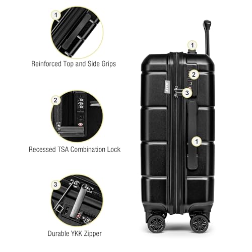 Carry On Luggage 22x14x9 Airline Approved Hardshell Carry On Suitcases with Wheels Travel Rolling 20 Inch Luggage with Cup Holder for Men Women (Black / Carry-On 22-Inch（non-expandable）)