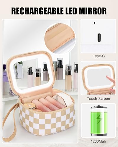 Mini Makeup Bag with LED Mirror (Plaid / Mini)