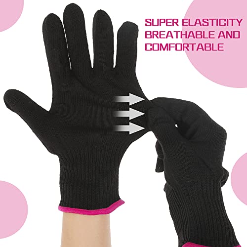 2 Pair Heat Resistant Gloves for Hair Styling Professional Hot Hand Gloves Heat Protection Flat Iron Gloves Pink Edge Heat Press Sublimation Gloves for Women Curling Wand Styling Tool