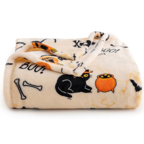 Halloween Fleece Throw Blanket (Halloween Pumpkin Cat / Throw(50" X 60"))