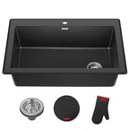 Black 33 in Single Bowl Drop In Granite Kitchen Sink KGD (Single Bowl Drop In Sink / Black)