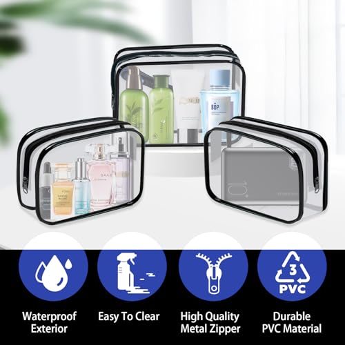 16 Pieces Clear Cosmetic Bags PVC Clear Makeup Bags TSA Approved Toiletry Bag with Zipper Waterproof Vinyl Plastic Organizer Storage Transparent Pouch for Women and Men (16pcs Black S)