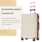 24" Expandable Checked Luggage Hardshell Suitcase with TSA Lock (White Brown Single / 24 Inch)
