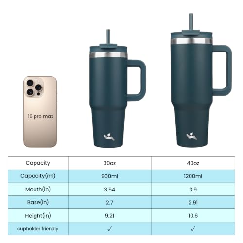 30 oz Insulated Tumbler Water Bottle with Handle (30 Ounces / Navy Blue)
