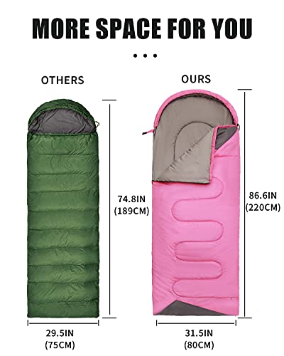 Sleeping Bags for Kids Girls Backpacking Lightweight Waterproof (3.3lb Pink)