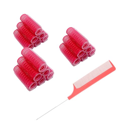 18PCS Self Grip Small Hair Curlers Heatless Roller Hair Curlers Pro Salon Hairdressing Curler DIY Curly Hairstyle Hair Rollers Tools Rat Tail Comb for Women Medium Short Hair (red)