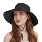 Sun Hats for Women Wide Brim Ponytail UV Protection Beach Hat Packable Waterproof Bucket Hat for Travel Hiking Gardening (Black)