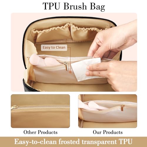 Initial Makeup Bag Personalized Gift for Women Teen Girls (Black / L)