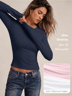 Womens Long Sleeve Shirts Basic Compression Tops Navy M (Medium / Navy)