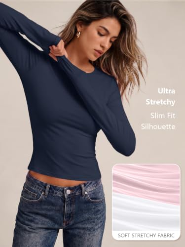 Womens Long Sleeve Shirts Basic Compression Tops Navy M (Medium / Navy)