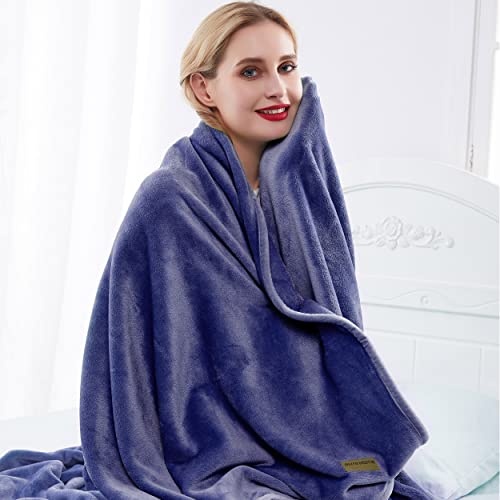 Luxury Microfiber Flannel Blanket (Navy Blue / 90x90 Inches)